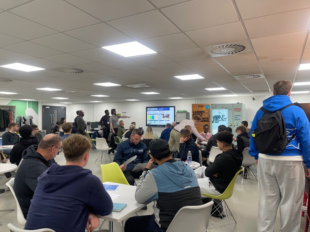 Students working in groups during the Gateshead College professional engagement day
