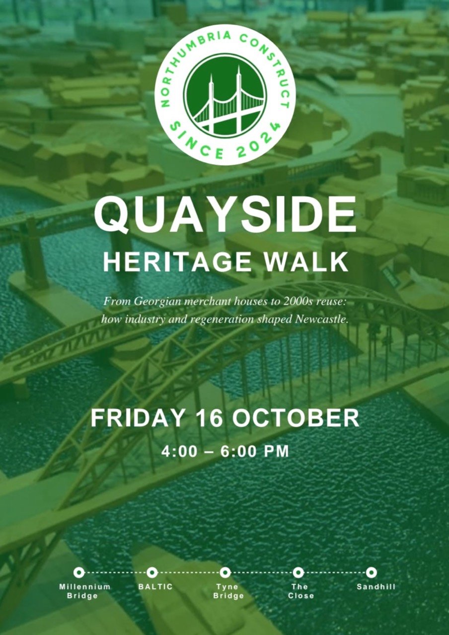 Quayside Heritage Walk poster: Friday 16 October, 4 to 6 pm, exploring industry and regeneration in Newcastle