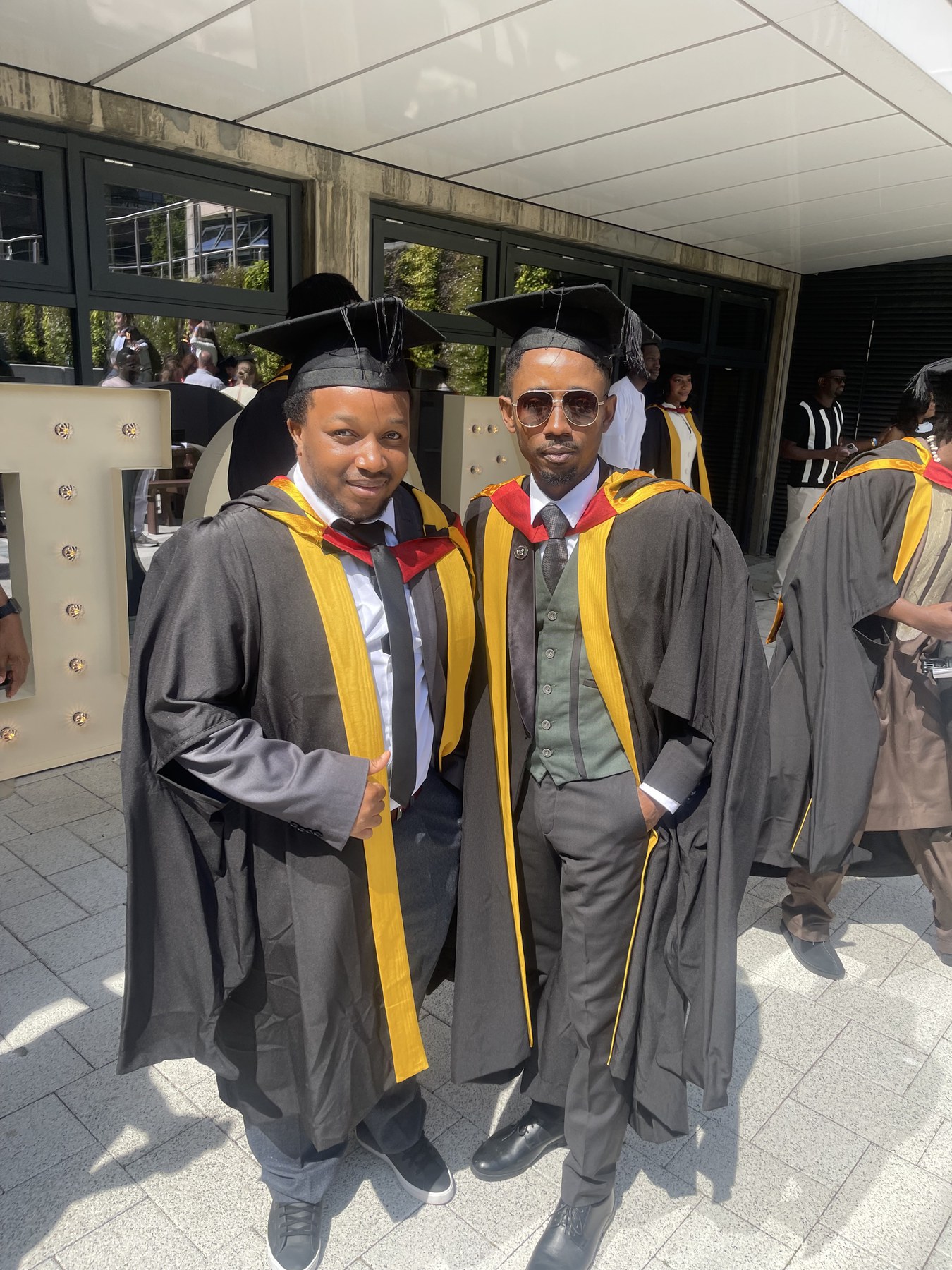 Kufre Antia with a fellow graduate during Northumbria University’s 2026 Summer Congregation